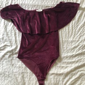 Velvet off the shoulder body suit